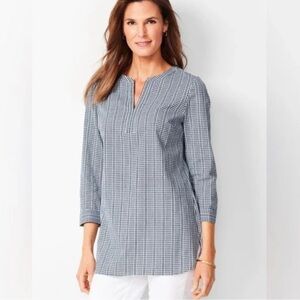 Talbots Black/White Gingham Collarless Top NWOT (S)